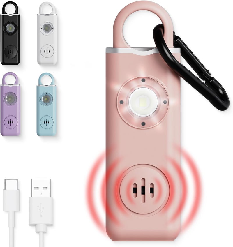 WETEN Personal Safety Alarm for Women - 130dB Loud Panic Siren Keychain 3 Pack - Rape Whistle - LED Light, Carabiner Clip, Low Battery Alert, USB-C Charging Self Defense Alarm (Black Pink Blue) - Image 1